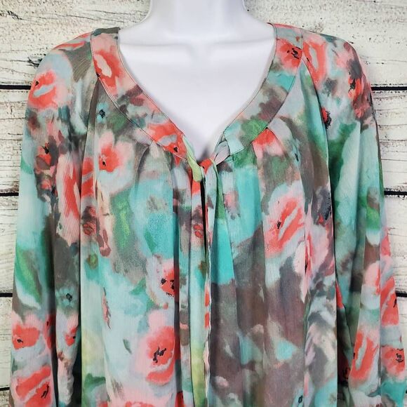 Zac & Rachel Women’s Floral Sheer Blouse Tie Neck Long Sleeve L - Picture 2 of 7